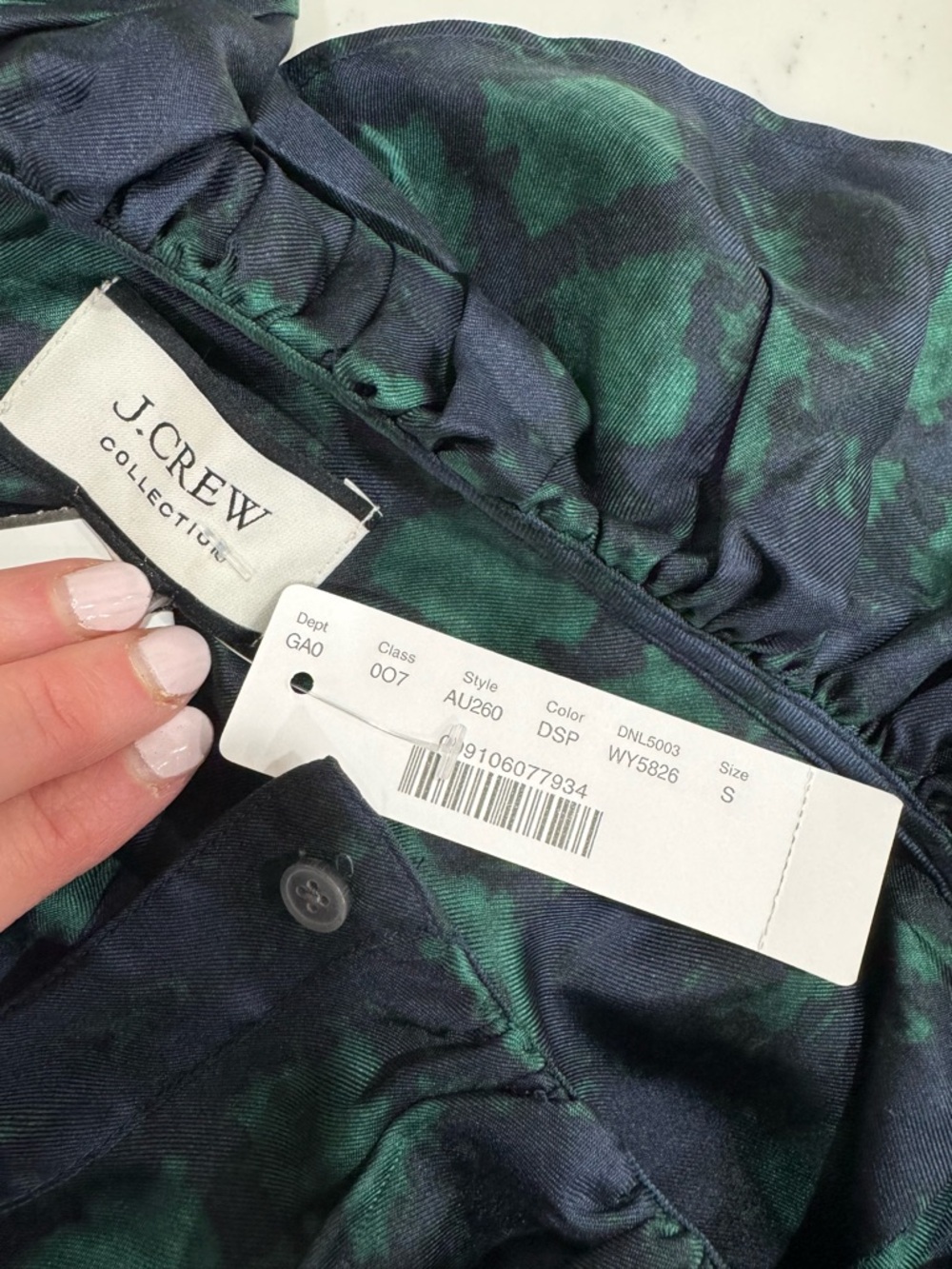 J CREW NWT Collection Silk Ruffle Navy Green Plaid Top Blouse Size L - Picture 5 of 7